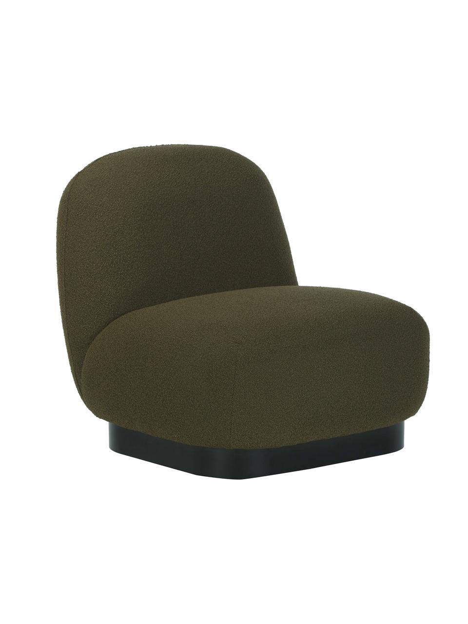 Bouclé koktejlové křeslo Elsie, Tmavě zelená, černá, Š 77 cm, H 84 cm
