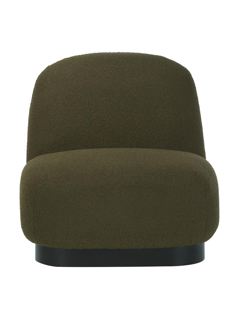 Fauteuil cocktail en tissu bouclé Elsie, Tissu bouclé vert foncé, noir, larg. 77 x prof. 84 cm