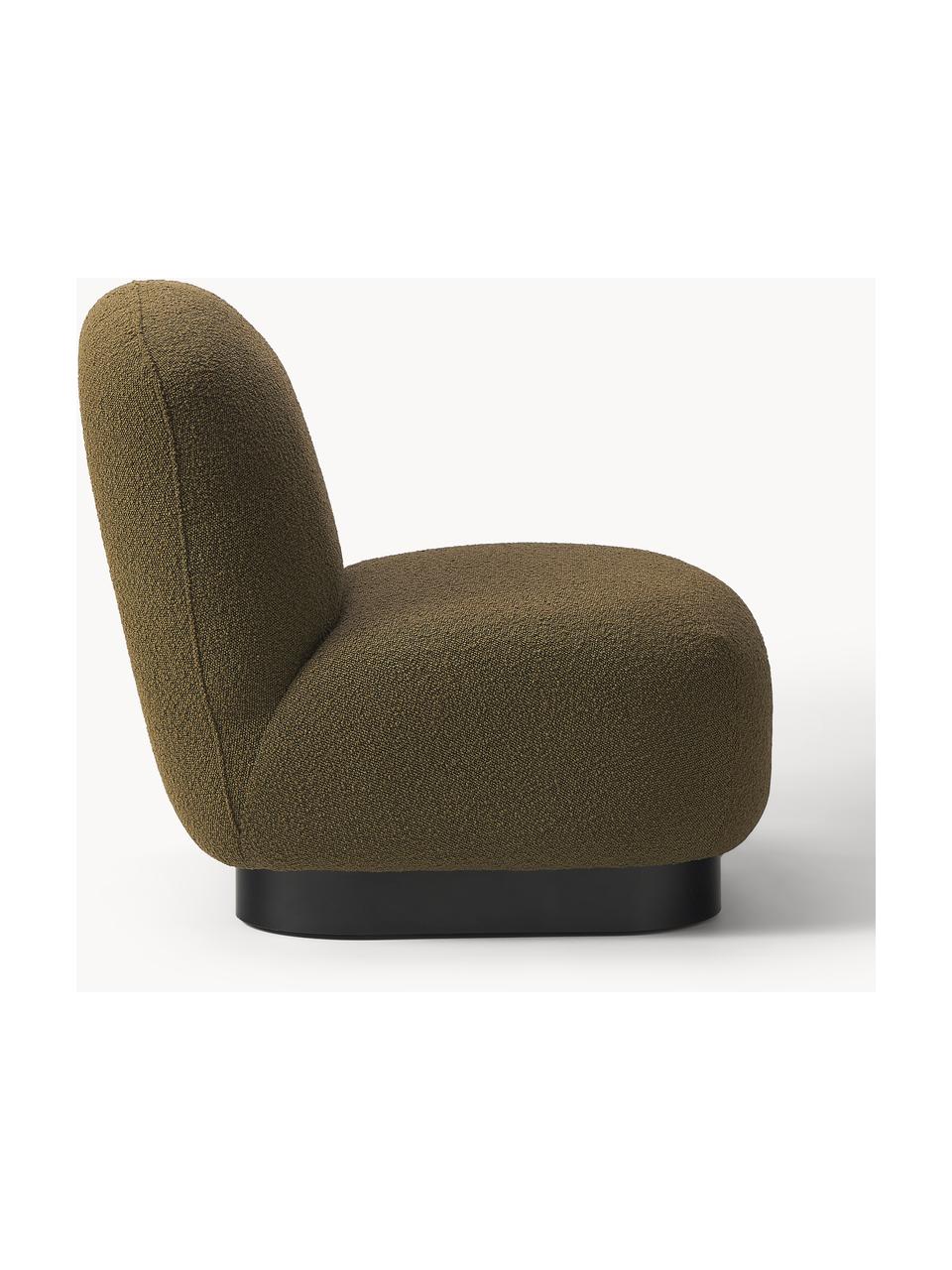 Fauteuil cocktail en tissu bouclé Elsie, Tissu bouclé vert foncé, noir, larg. 77 x prof. 84 cm