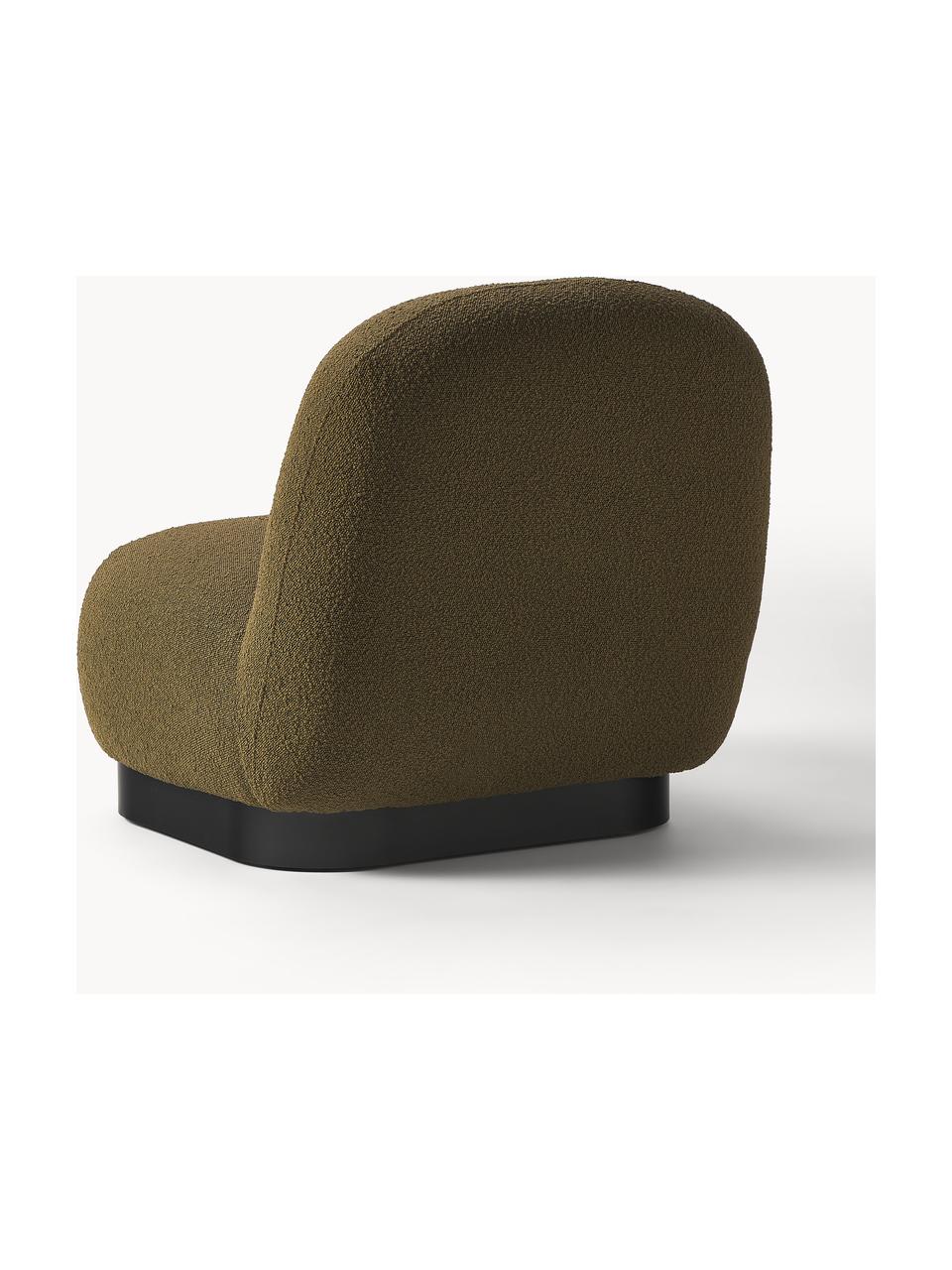 Fauteuil cocktail en tissu bouclé Elsie, Tissu bouclé vert foncé, noir, larg. 77 x prof. 84 cm