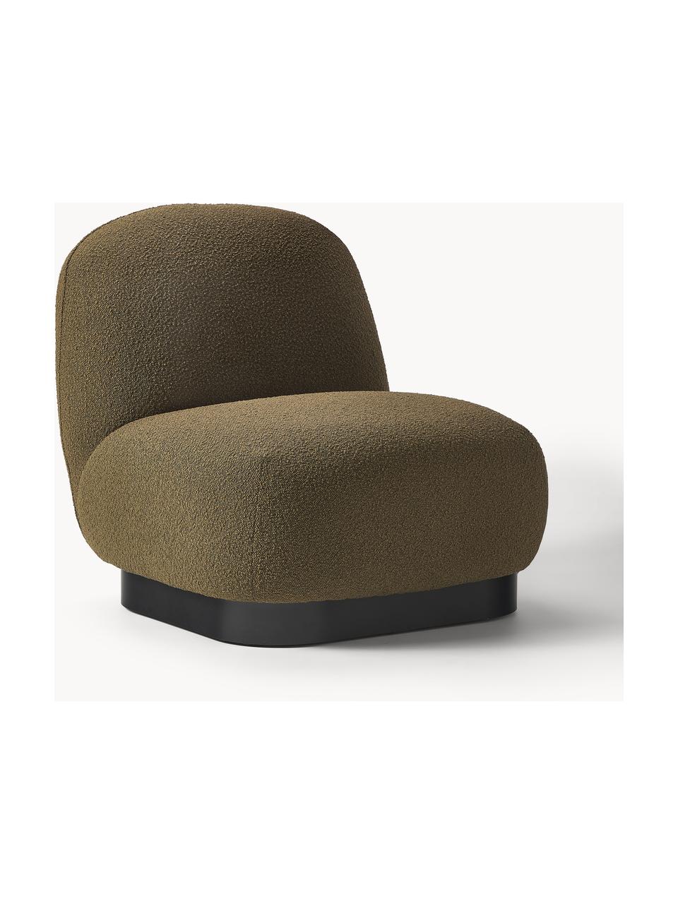 Bouclé cocktailfauteuil Elsie, Bekleding: bouclé (polyester) Met 10, Frame: multiplex, Voet: gecoat metaal, Bouclé donkergroen, zwart, B 77 x H 84 cm