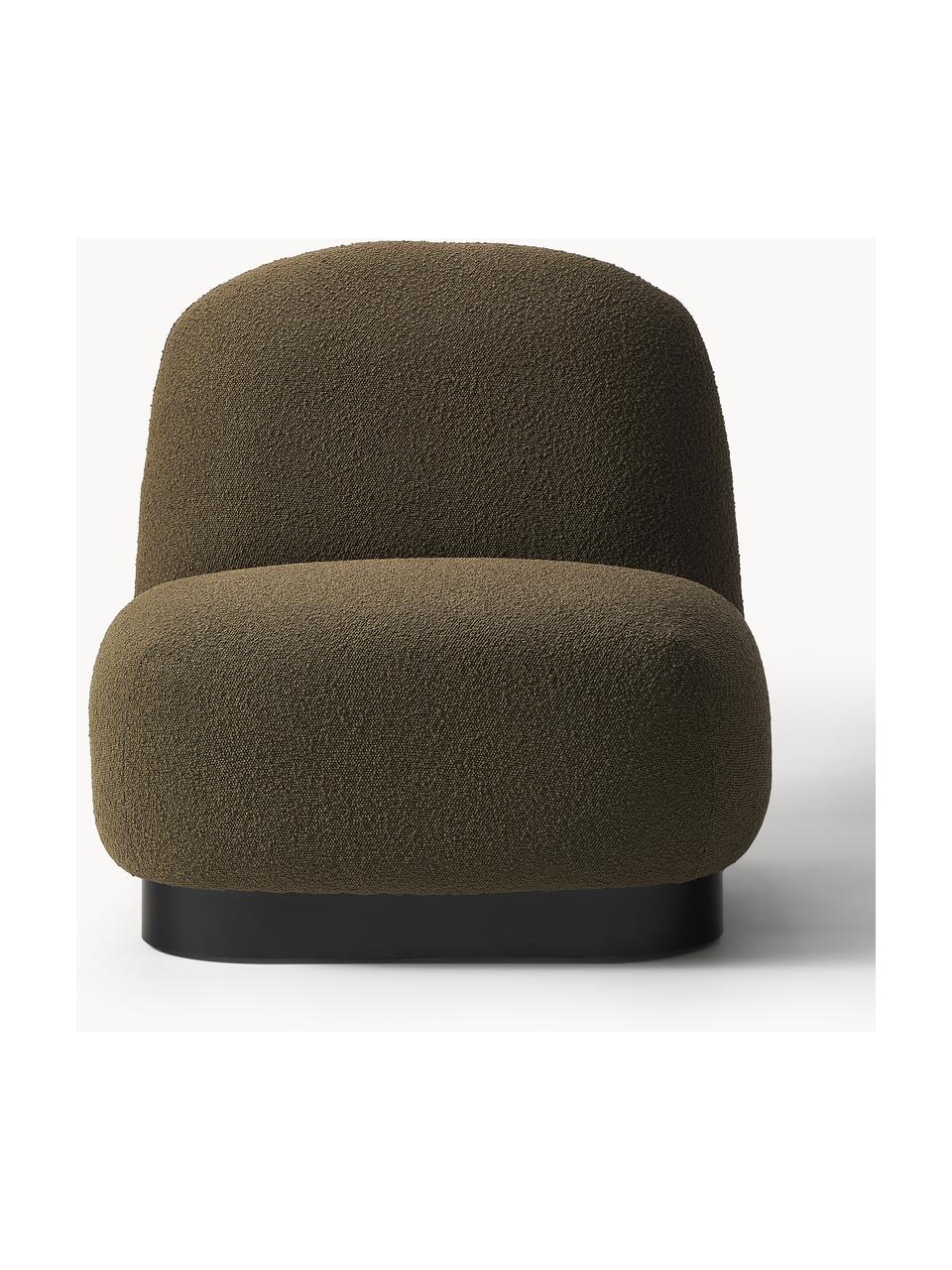 Fauteuil cocktail en tissu bouclé Elsie, Tissu bouclé vert foncé, noir, larg. 77 x prof. 84 cm