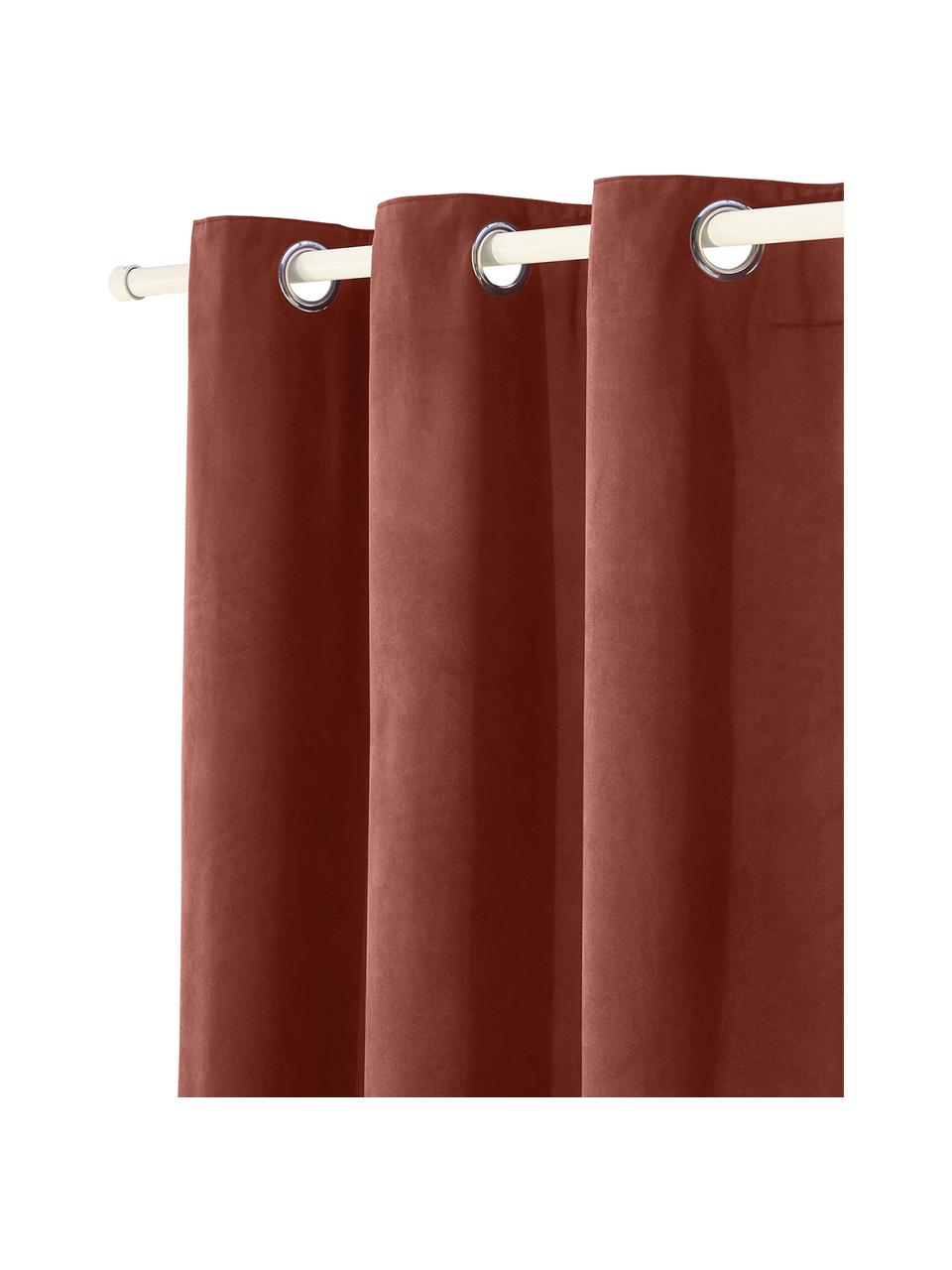 Cortinas opacas de terciopelo con ojales Rush, 2 uds., 100% poliéster (reciclado), Rojo oscuro, An 135 x L 260 cm