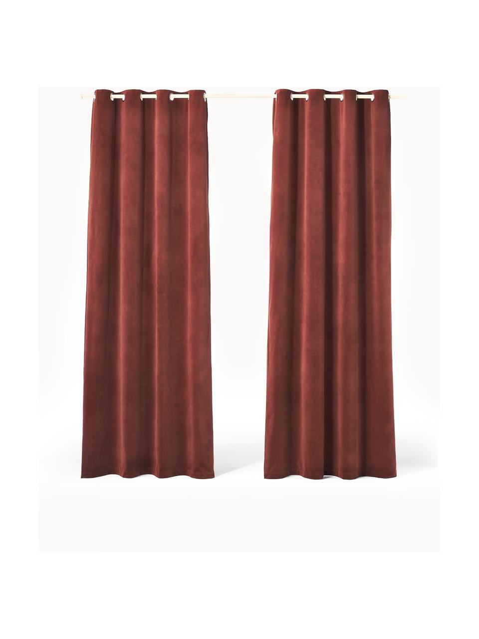 Rideaux occultants en velours avec œillets Rush, 2 pièces, 100% polyester (recyclé), certifié GRS, Rouge rouille, larg. 135 x long. 260 cm