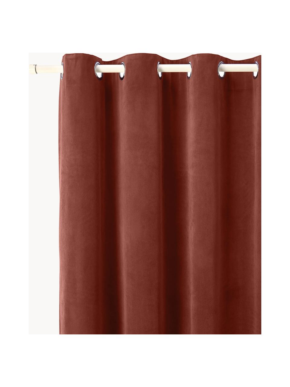 Cortinas oscurecedoras de terciopelo con ojales Rush, 2 uds., 100% poliéster (reciclado) con certificado GRS, Rojo cobrizo, An 135 x L 260 cm