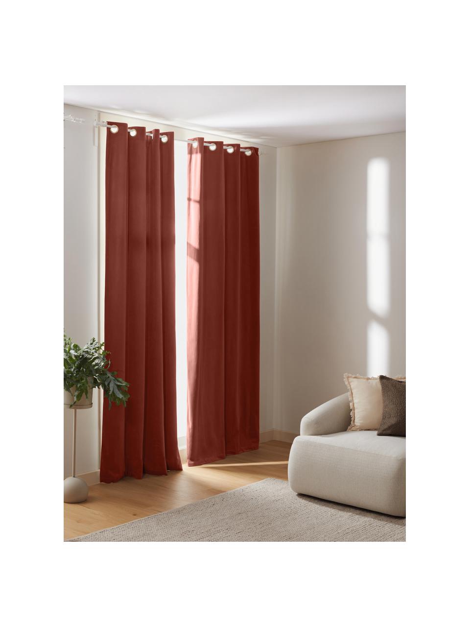 Cortinas oscurecedoras de terciopelo con ojales Rush, 2 uds., 100% poliéster (reciclado) con certificado GRS, Rojo cobrizo, An 135 x L 260 cm