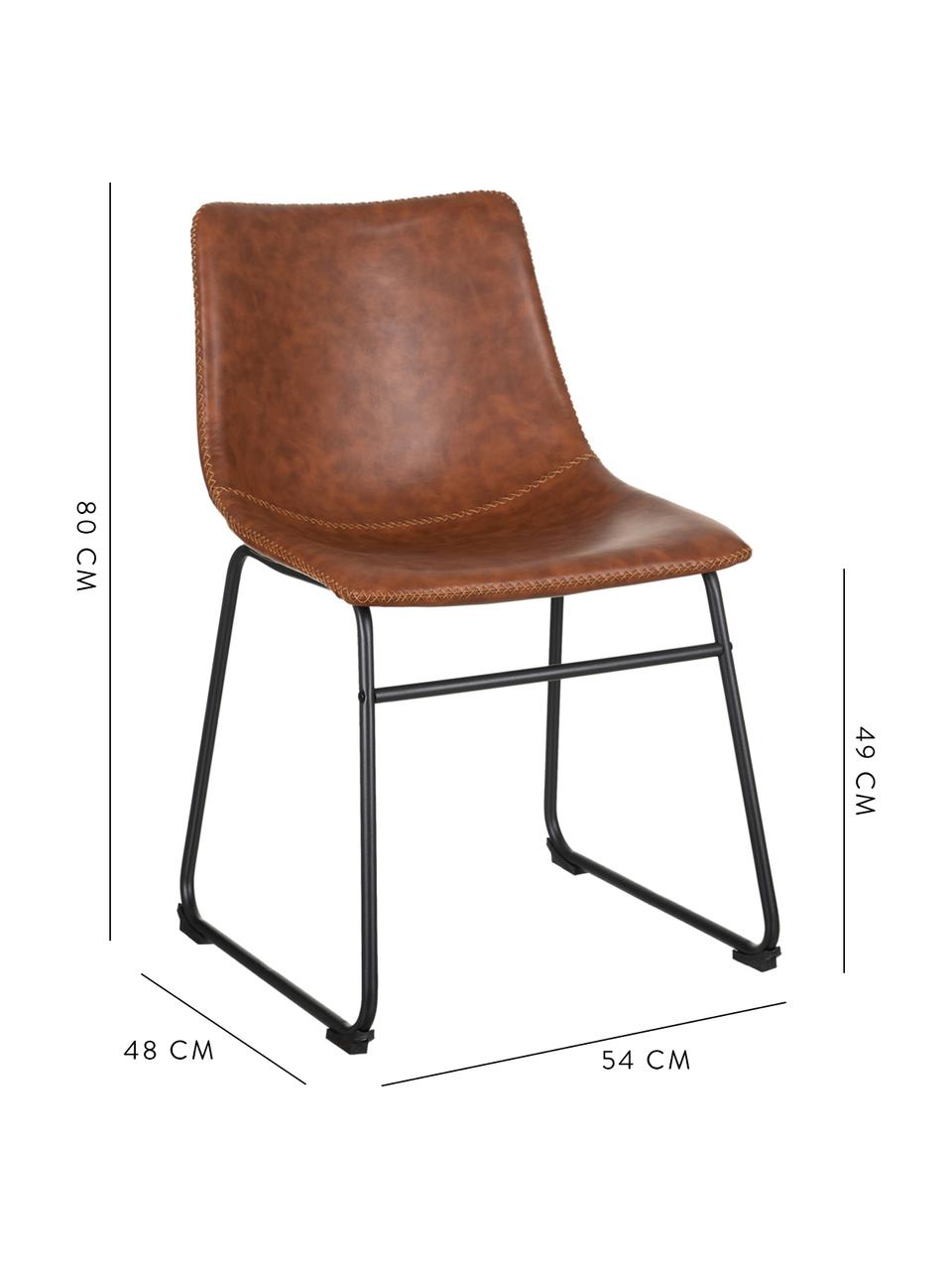 Krzesło tapicerowane ze sztucznej skóry Almeria, Poliuretan, metal, Brązowy, czarny, S 54 x G 48 cm