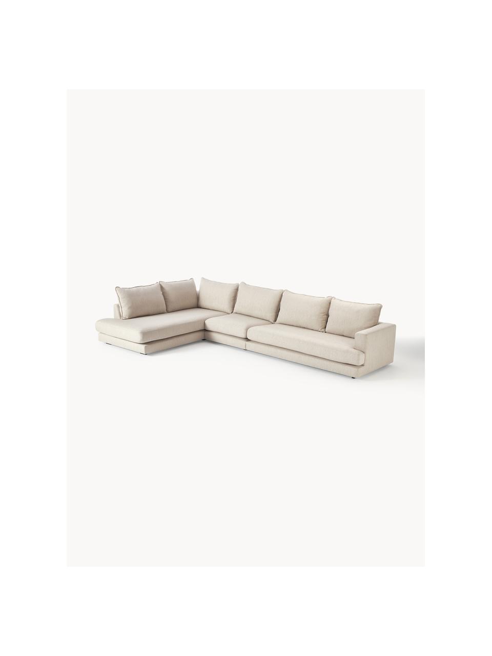Divano angolare XL Tribeca, Rivestimento: 100% poliestere Il rivest, Struttura: legno di faggio massiccio, Piedini: legno massiccio di faggio, Tessuto beige, Larg. 405 x Prof. 228 cm, chaise-longue a sinistra