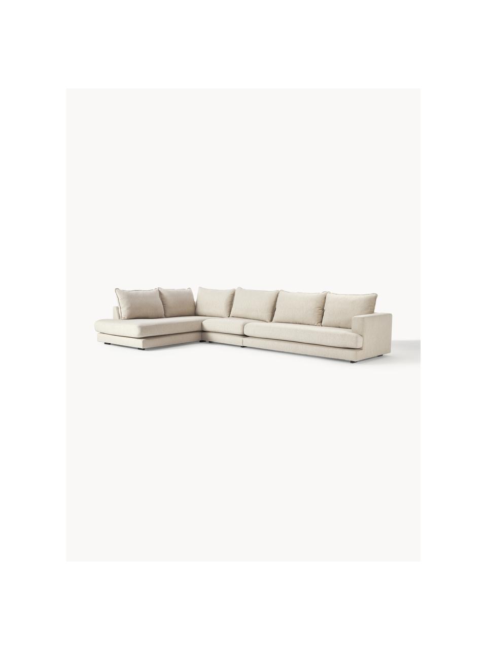 Divano angolare XL Tribeca, Rivestimento: 100% poliestere Il rivest, Struttura: legno di faggio massiccio, Piedini: legno massiccio di faggio, Tessuto beige, Larg. 405 x Prof. 228 cm, chaise-longue a sinistra