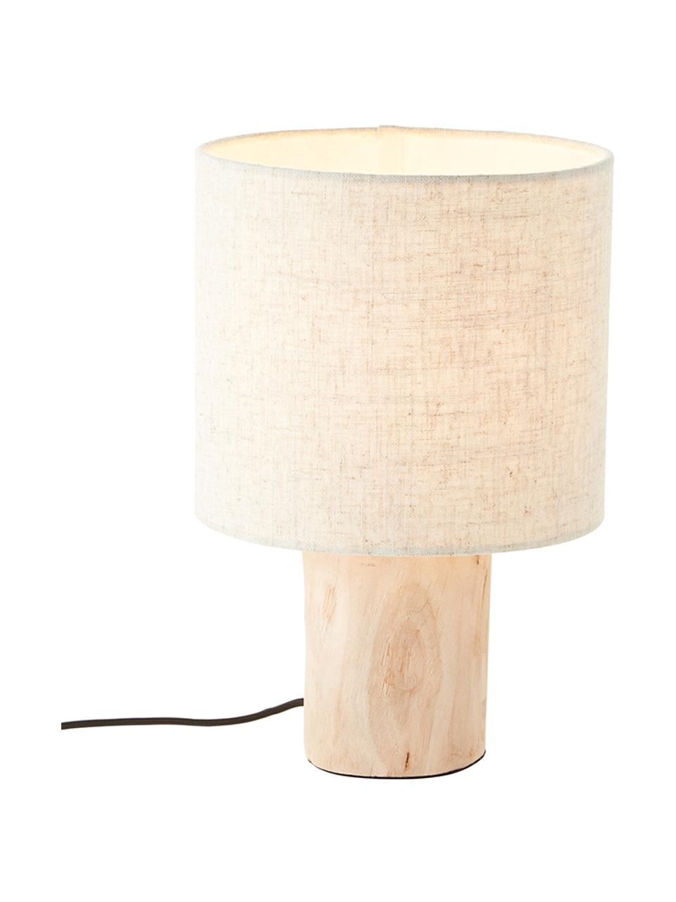 Kleine Scandi tafellamp Pia van hout en linnen, Lampenkap: linnen, Lampvoet: hout, FSC-certificaat, Beige, helder hout, Ø 20 x H 30 cm