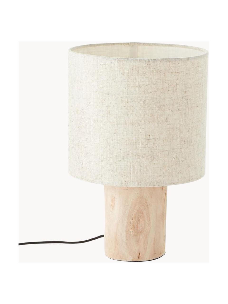 Kleine Scandi tafellamp Pia van hout en linnen, Lampenkap: linnen, Lampvoet: hout, FSC-certificaat, Beige, helder hout, Ø 20 x H 30 cm