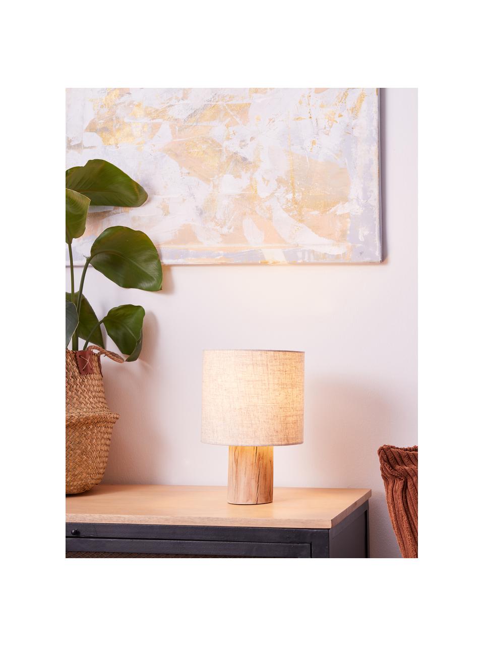 Petite lampe à poser en bois et lin Pia, Beige, bois clair, Ø 20 x haut. 30 cm