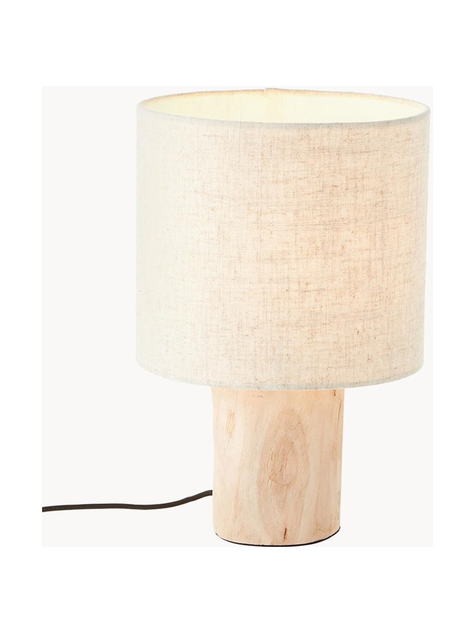 Kleine Skandi-Tischlampe Pia aus Holz und Leinen, Lampenschirm: Leinen, Lampenfuß: Holz, Beige, Helles Holz, Ø 20 x H 30 cm