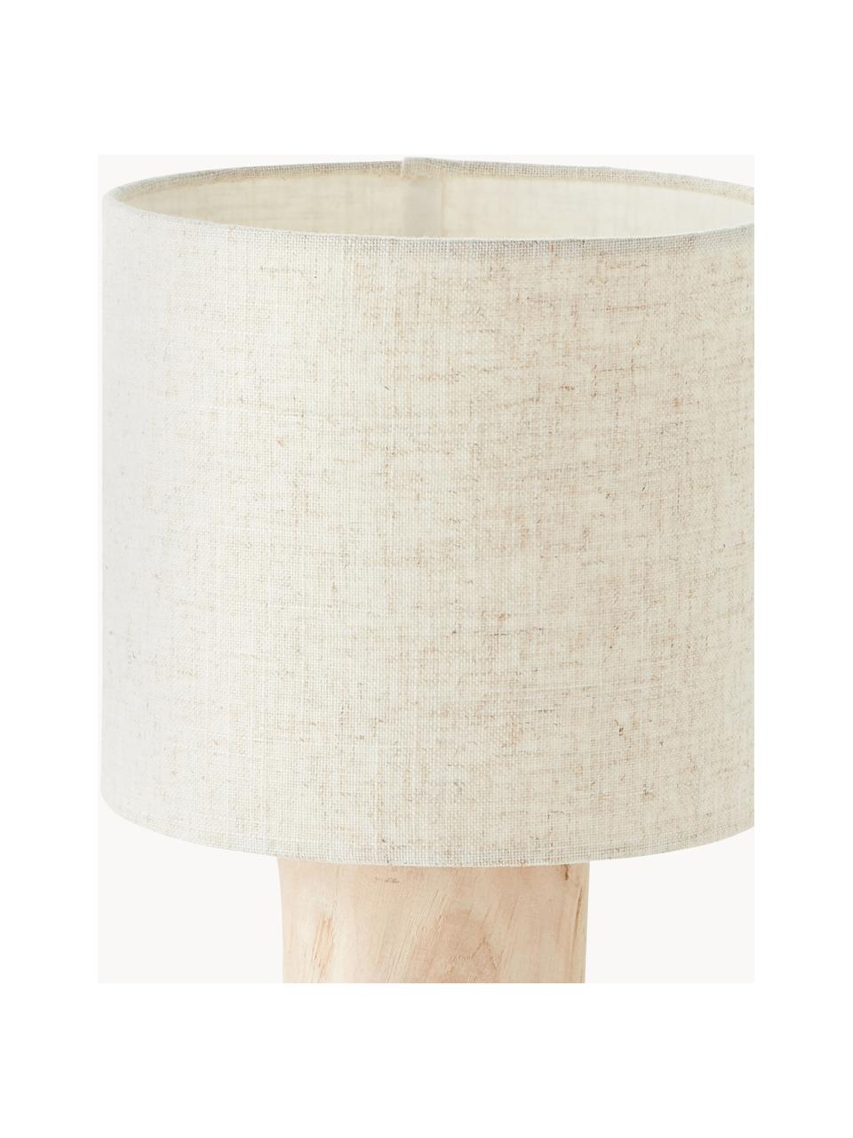 Kleine Skandi-Tischlampe Pia aus Holz und Leinen, Lampenschirm: Leinen, Lampenfuß: Holz, Beige, Helles Holz, Ø 20 x H 30 cm