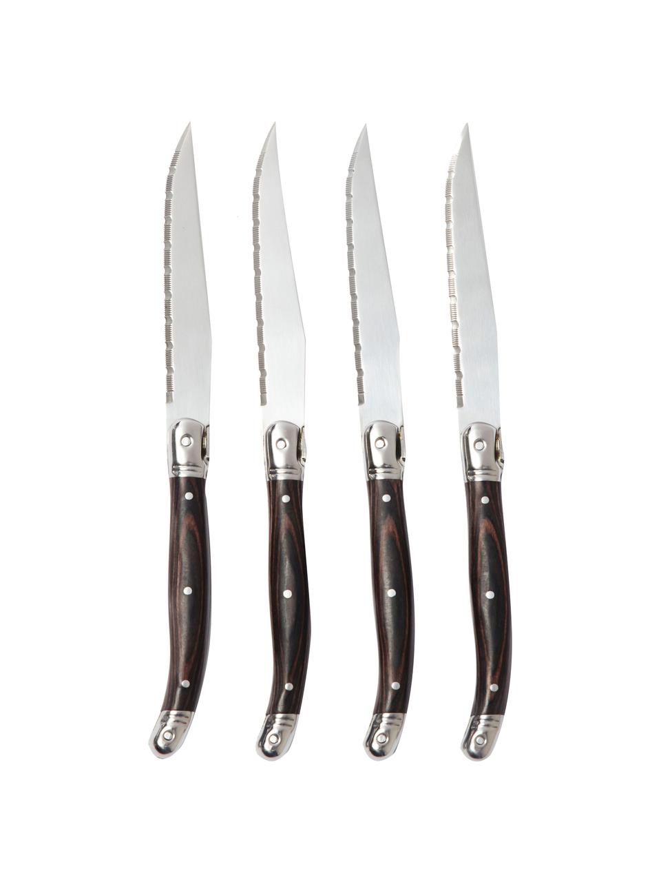 Cuchillos para bistec Gigaro, 4 uds., Cuchillo: acero inoxidable, Madera oscura, plateado, L 23 cm