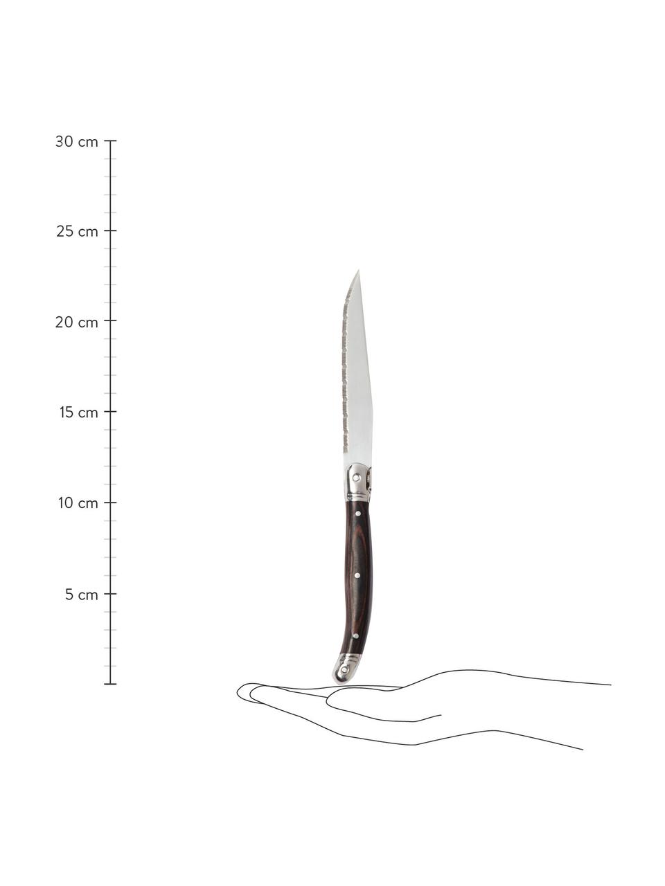 Steak-Messer Gigaro, 4 Stück, Messer: Edelstahl, Griff: Pakkaholz, Dunkles Holz, Silberfarben, L 23 cm