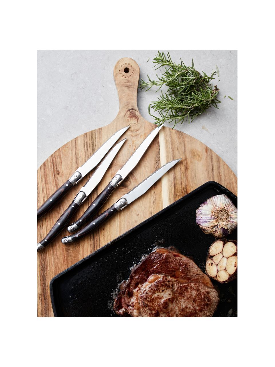 Steakmessen Gigaro, 4 stuks, Mes: edelstaal, Donker hout, zilverkleurig, L 23 cm