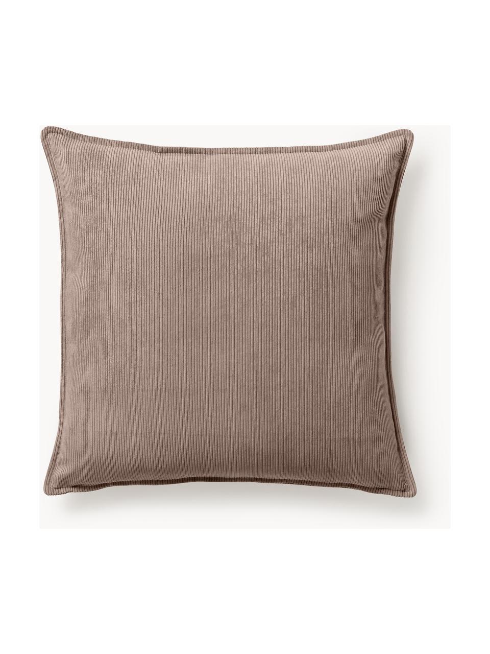 Cuscino decorativo in velluto a coste Lennon, Rivestimento: 92% poliestere, 8% poliam, Velluto a coste taupe, Larg. 70 x Lung. 70 cm