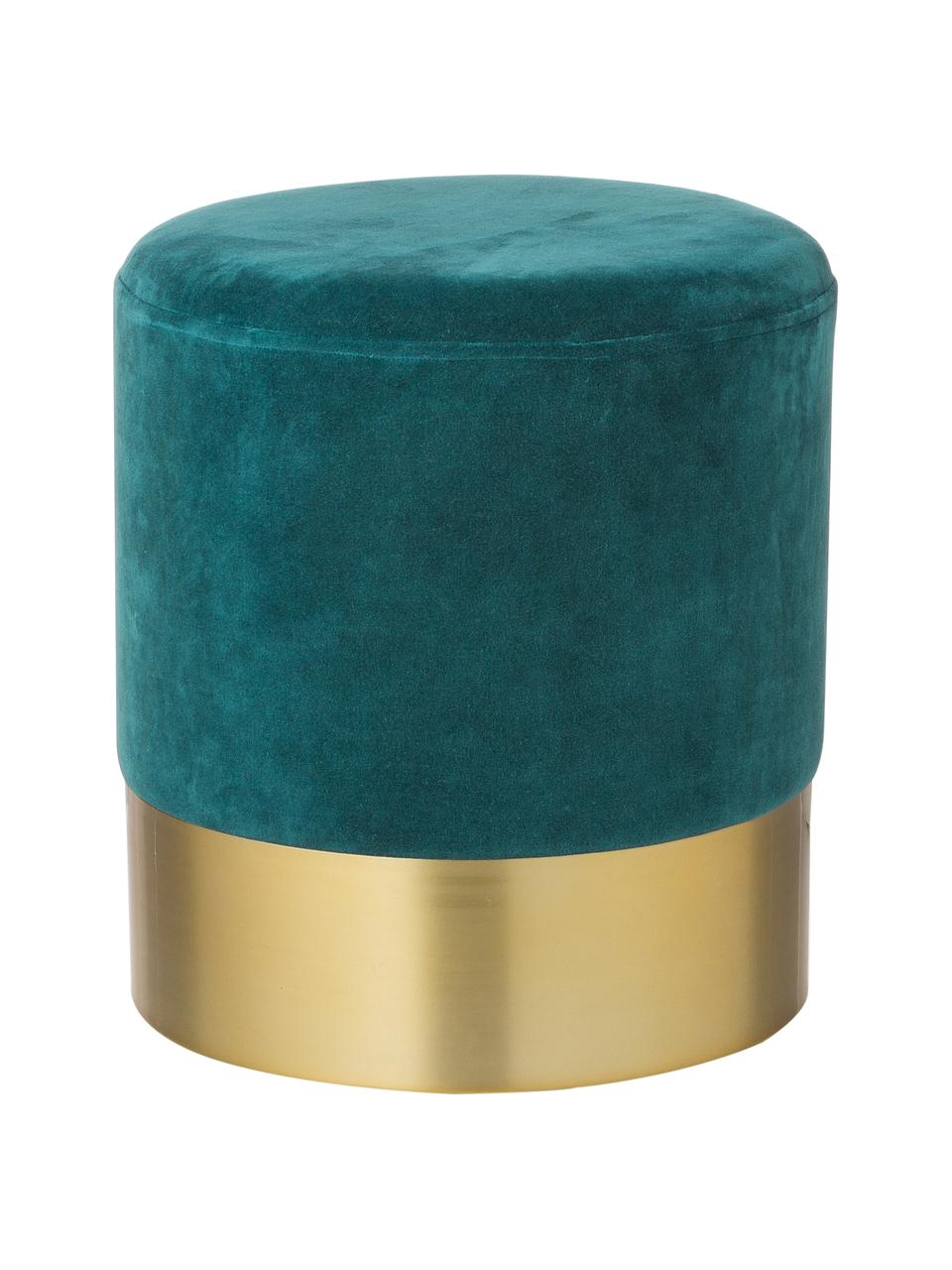 Tabouret en velours Harlow, Bleu pétrole, couleur dorée