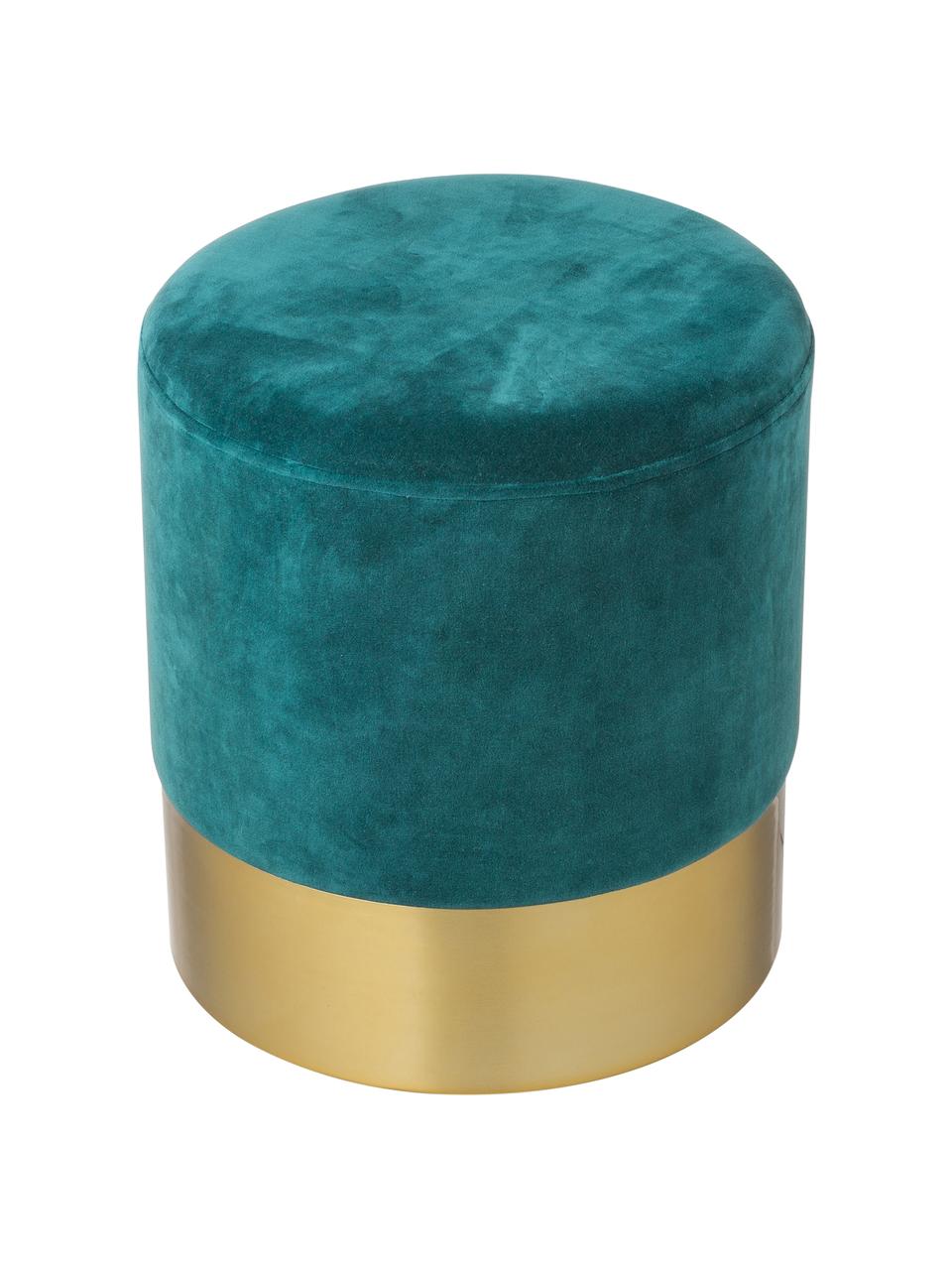 Tabouret en velours Harlow, Bleu pétrole, couleur dorée