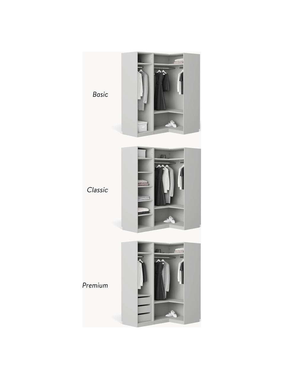 Modulární rohová šatní skříň Charlotte, Š 165 cm, více variant, Šedá, Vnitřní část Basic, Š 165 cm x V 200 cm, s rohovým modulem