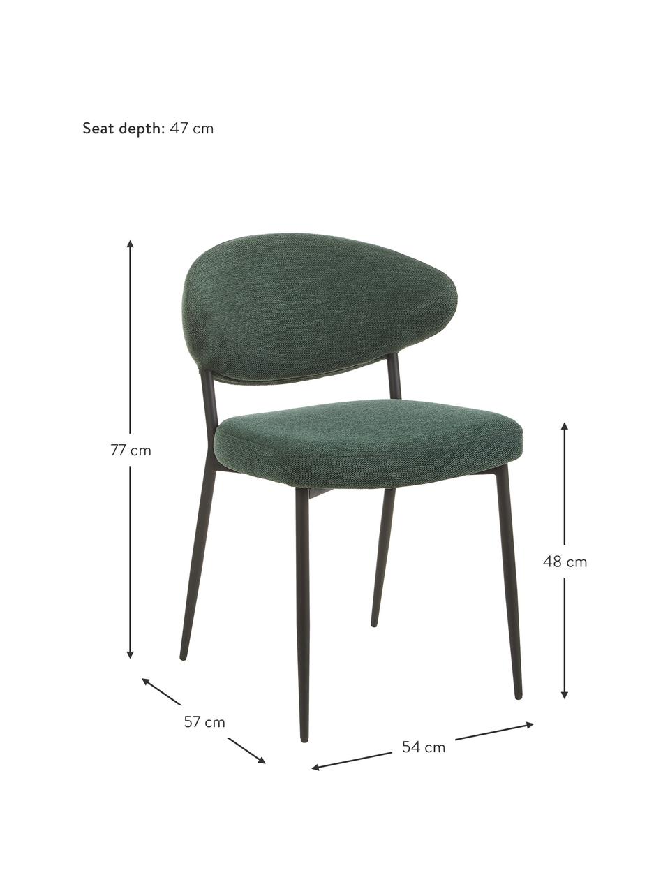 Gestoffeerde stoelen Adele, 2 stuks, Frame: gepoedercoat metaal, Geweven stof donkergroen, B 54 x D 57 cm