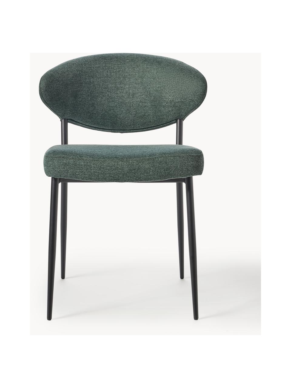 Gestoffeerde stoelen Adele, 2 stuks, Bekleding: 95% polyester, 5% nylon M, Frame: gepoedercoat metaal, Geweven stof donkergroen, B 54 x D 57 cm