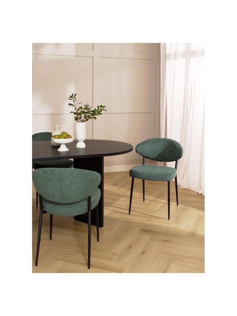 Gestoffeerde stoelen Adele, 2 stuks, Bekleding: 95% polyester, 5% nylon M, Frame: gepoedercoat metaal, Geweven stof donkergroen, B 54 x D 57 cm