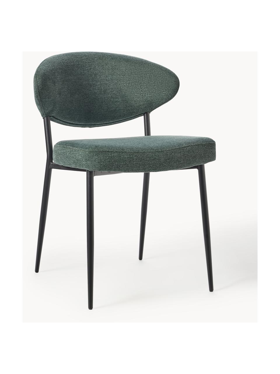 Gestoffeerde stoelen Adele, 2 stuks, Bekleding: 95% polyester, 5% nylon M, Frame: gepoedercoat metaal, Geweven stof donkergroen, B 54 x D 57 cm