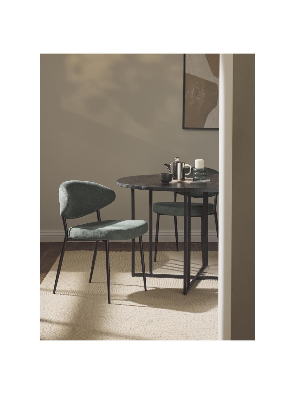 Gestoffeerde stoelen Adele, 2 stuks, Bekleding: 95% polyester, 5% nylon M, Frame: gepoedercoat metaal, Geweven stof donkergroen, B 54 x D 57 cm