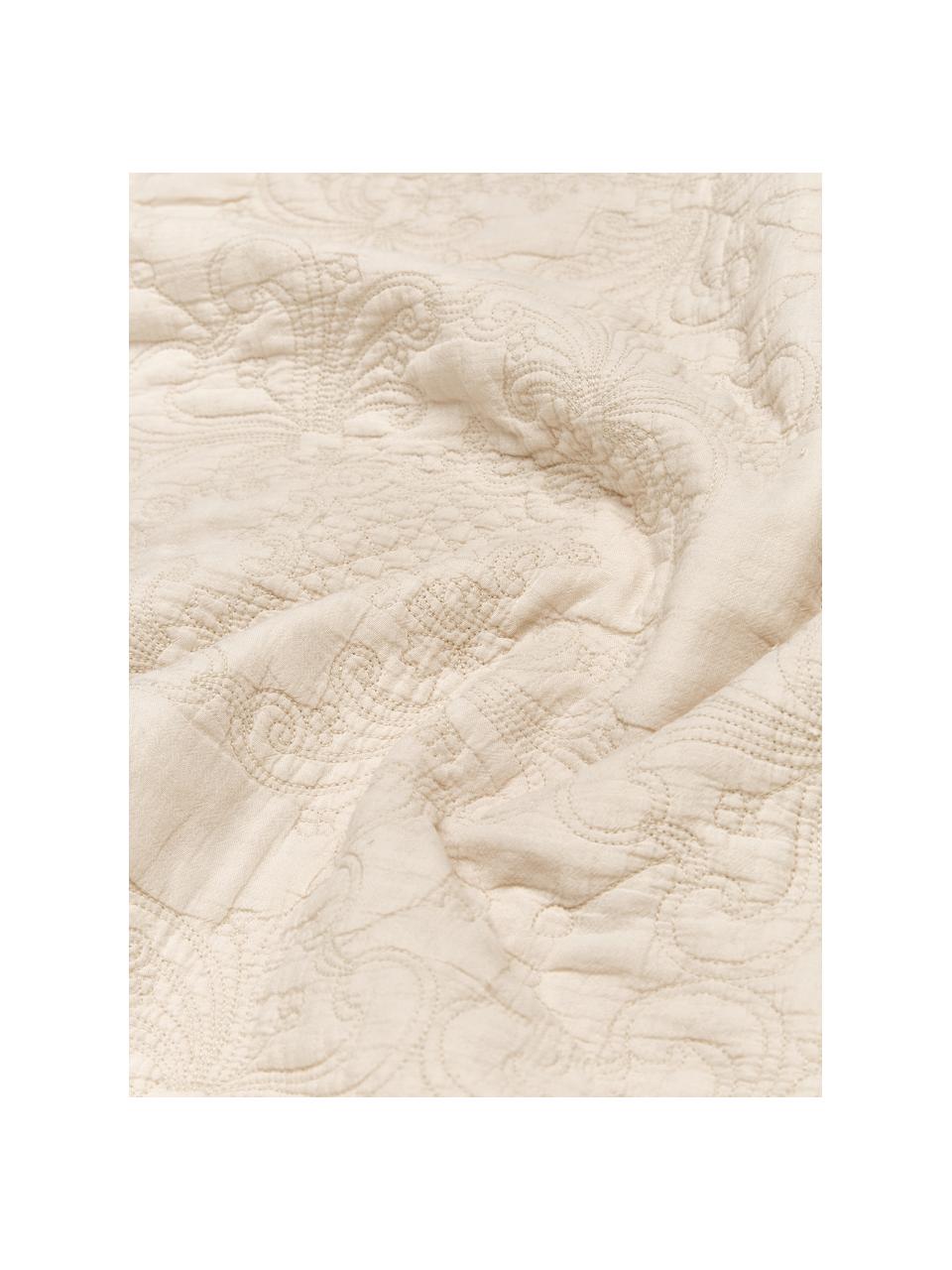 Narzuta z bawełny z haftem Madlon, Tapicerka: 100% bawełna, Beżowy, 260 x 260 cm (do łóżek do 200 x 200 cm)