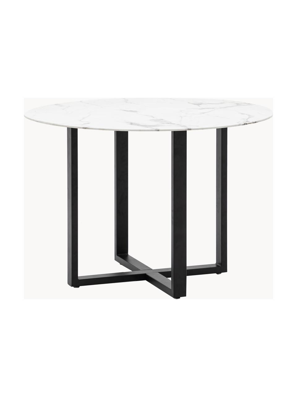 Table ronde look marbre Connolly, Ø 110 cm, Blanc aspect marbre, noir, Ø 110 cm