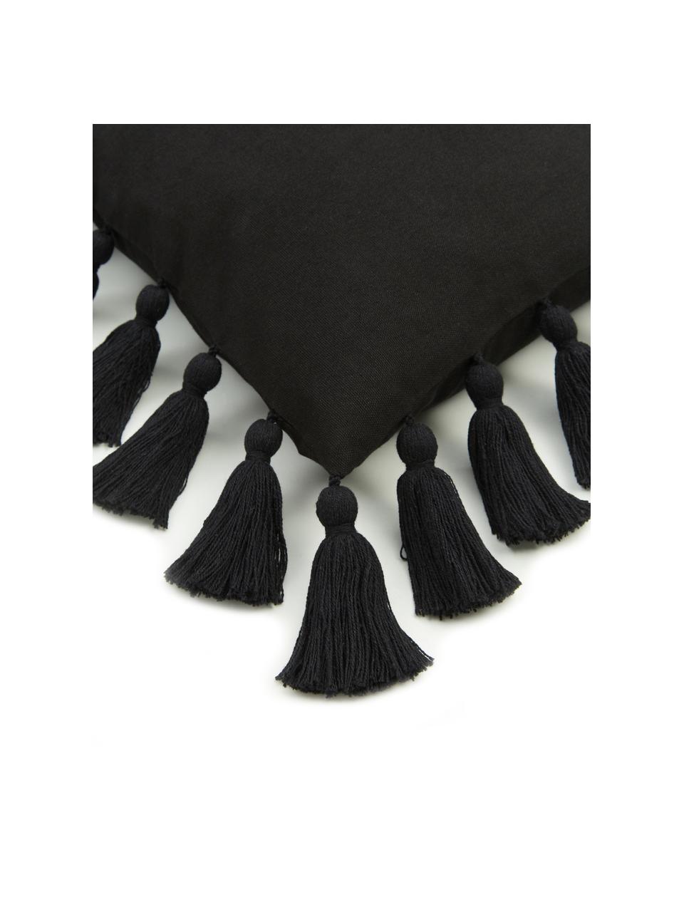 Kussenhoes Shylo in zwart met kwastjes, 100% katoen, Zwart, B 40 x L 40 cm