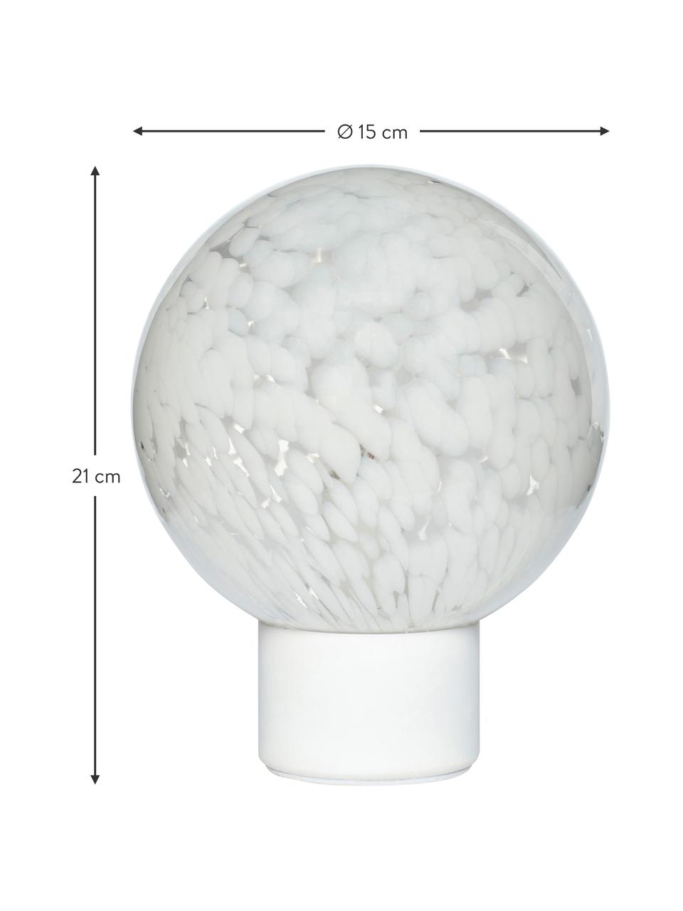 Kleine bolle tafellamp Cloud met stippenpatroon, Lampenkap: glas, Lampvoet: gecoat metaal, Wit, Ø 15 x H 21 cm
