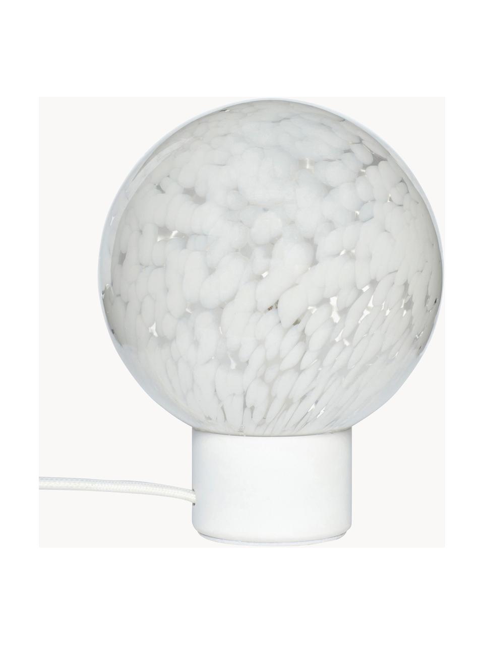 Kleine bolle tafellamp Cloud met stippenpatroon, Lampenkap: glas, Lampvoet: gecoat metaal, Wit, Ø 15 x H 21 cm