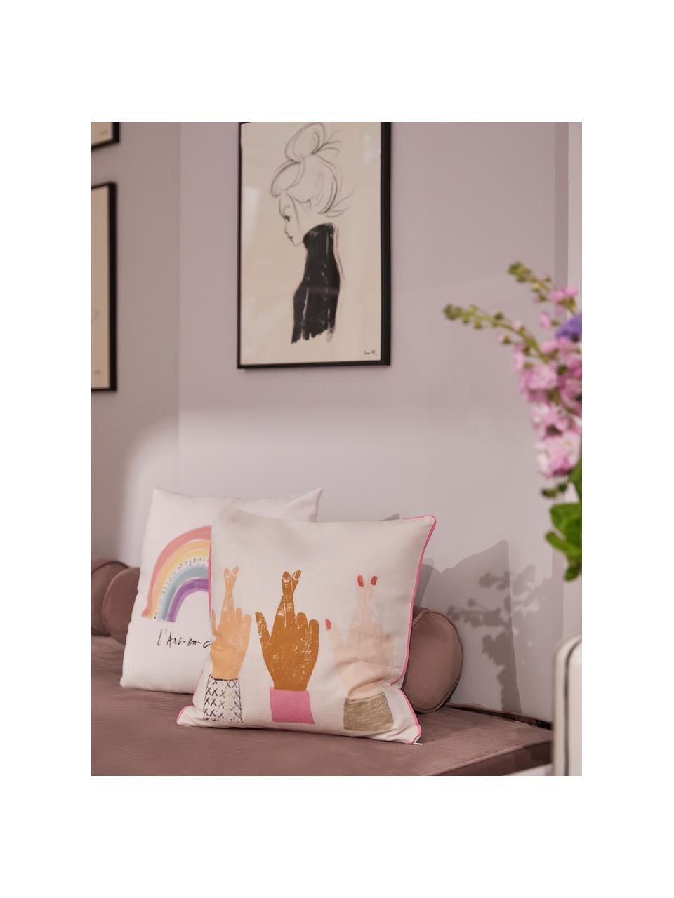 Design kussenhoes Hands van Kera Till, 100% katoen, Wit, multicolour, B 40 x L 40 cm