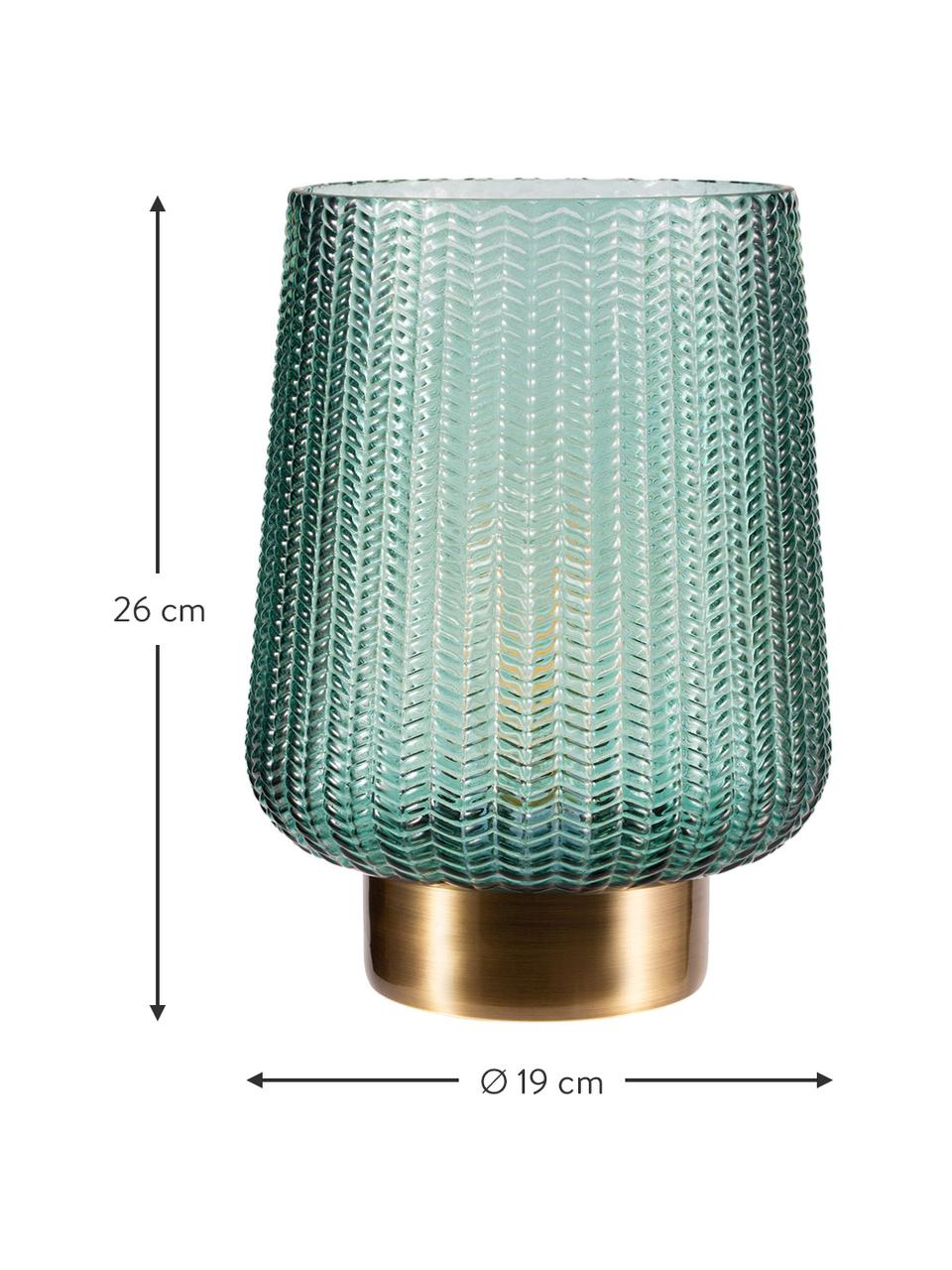 Kleine Mobile LED-Tischlampe Pretty Glamour in Türkis mit Timerfunktion, Glas, Metall, Türkis, Goldfarben, Ø 19 x H 26 cm