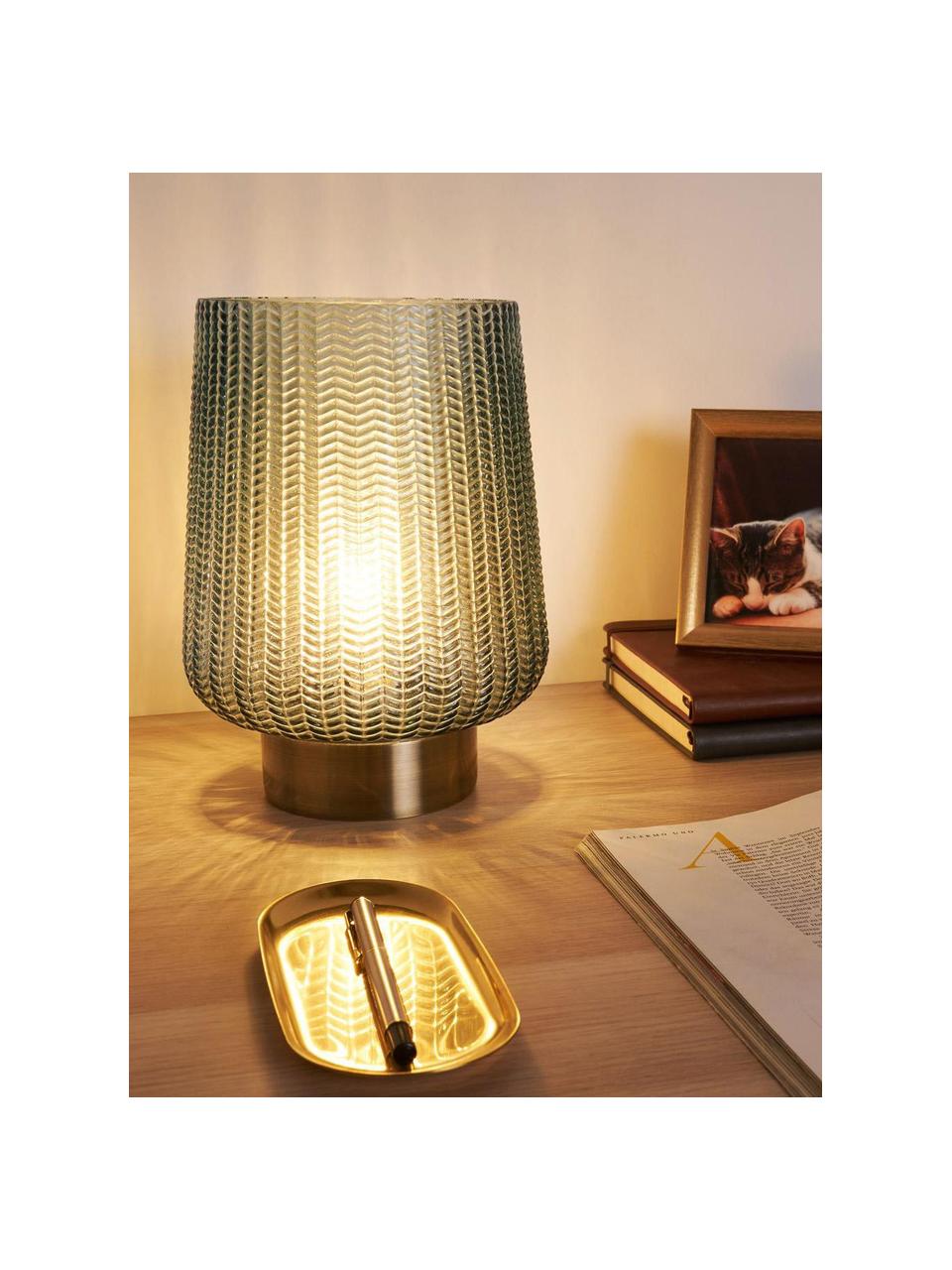 Lámpara de mesa pequeña LED Pretty Glamour, con temporizador y portátil, Vidrio, metal, Turquesa, dorado, Ø 19 x Al 26 cm