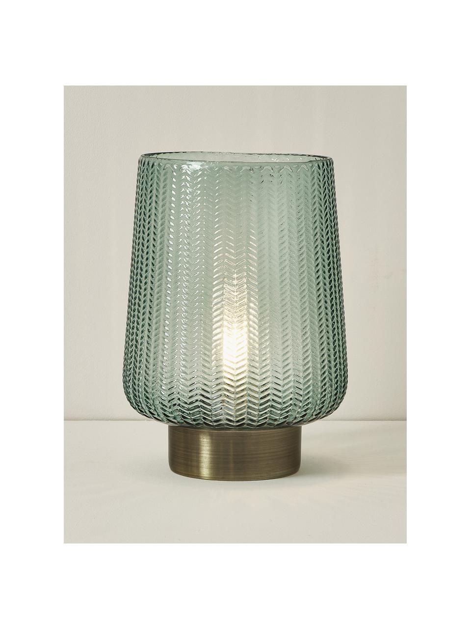 Lámpara de mesa pequeña LED Pretty Glamour, con temporizador y portátil, Vidrio, metal, Verde menta, dorado, Ø 19 x Al 26 cm