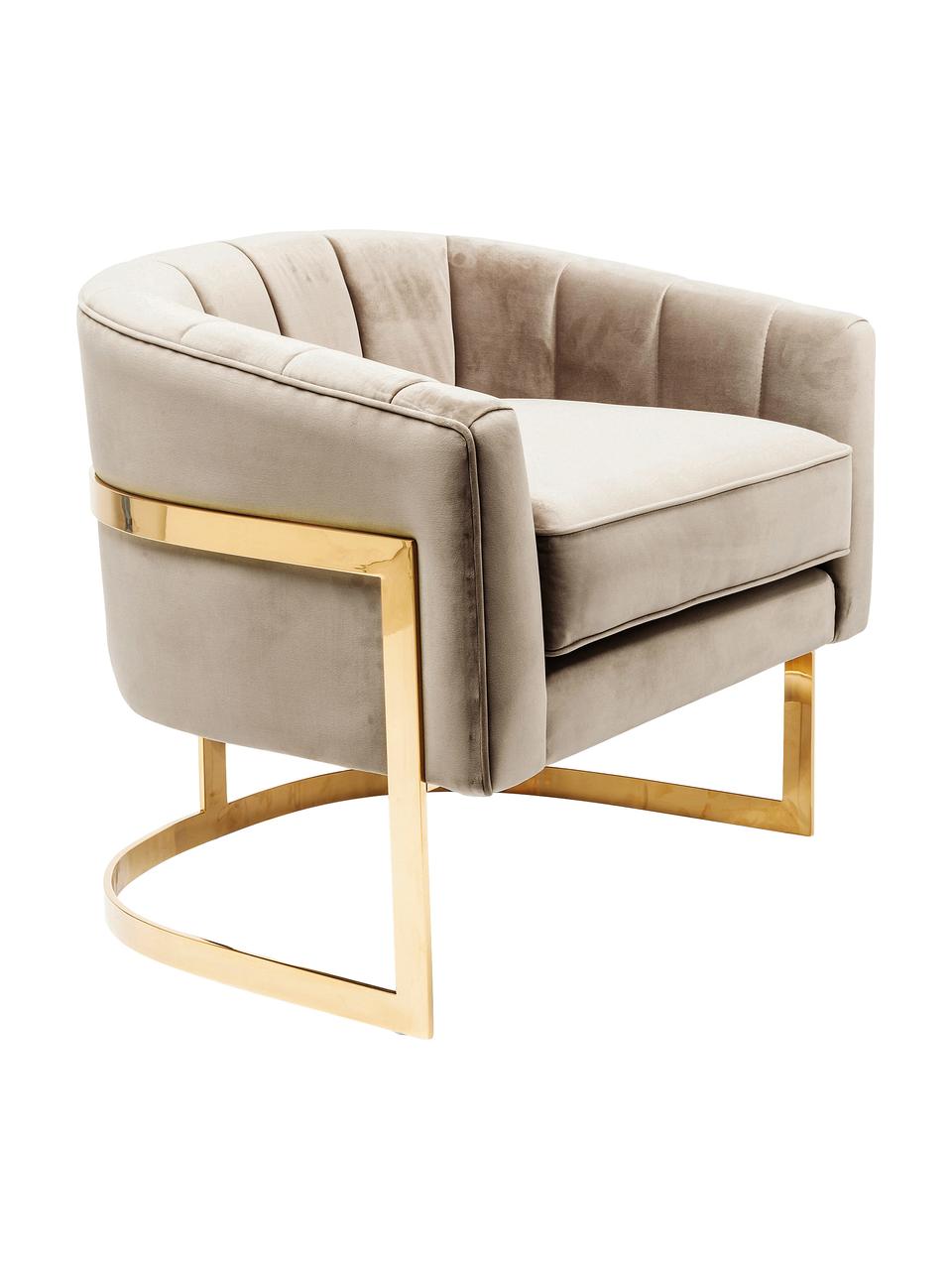 Fluwelen lounge fauteuil Pure Elegance in greige, Bekleding: polyester (fluweel), Frame: verchroomd edelstaal, Frame: massief grenenhout, Fluweel greige, B 77 x D 70 cm