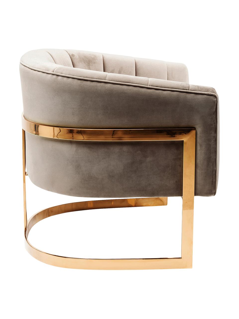 Fluwelen lounge fauteuil Pure Elegance in greige, Bekleding: polyester (fluweel), Frame: verchroomd edelstaal, Frame: massief grenenhout, Fluweel greige, B 77 x D 70 cm