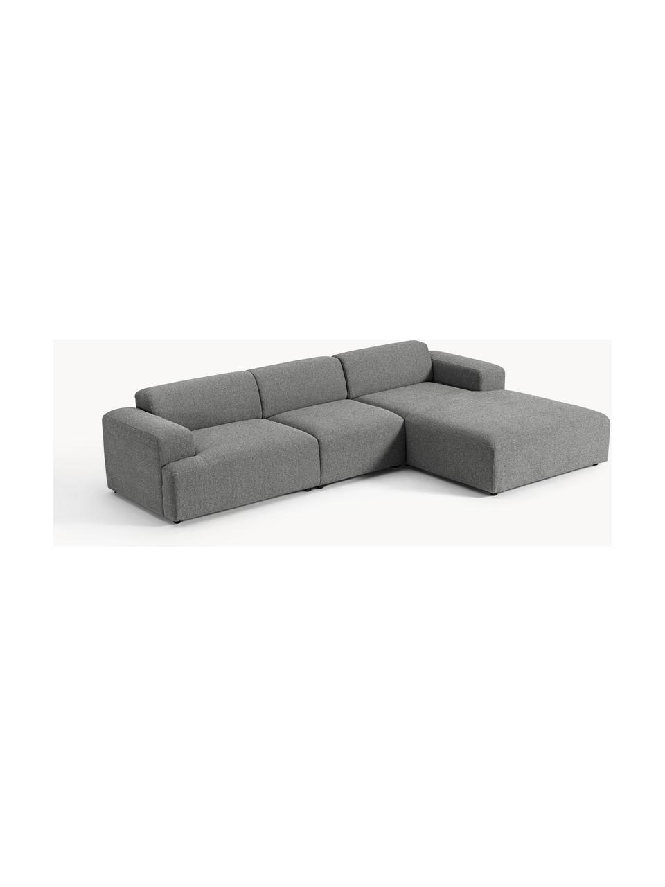 Ecksofa Melva (4-Sitzer), Bezug: 100 % Polyester Der strap, Gestell: Massives Kiefern- und Fic, Füße: Kunststoff Dieses Produkt, Webstoff Dunkelgrau, B 319 x T 195 cm, Eckteil links