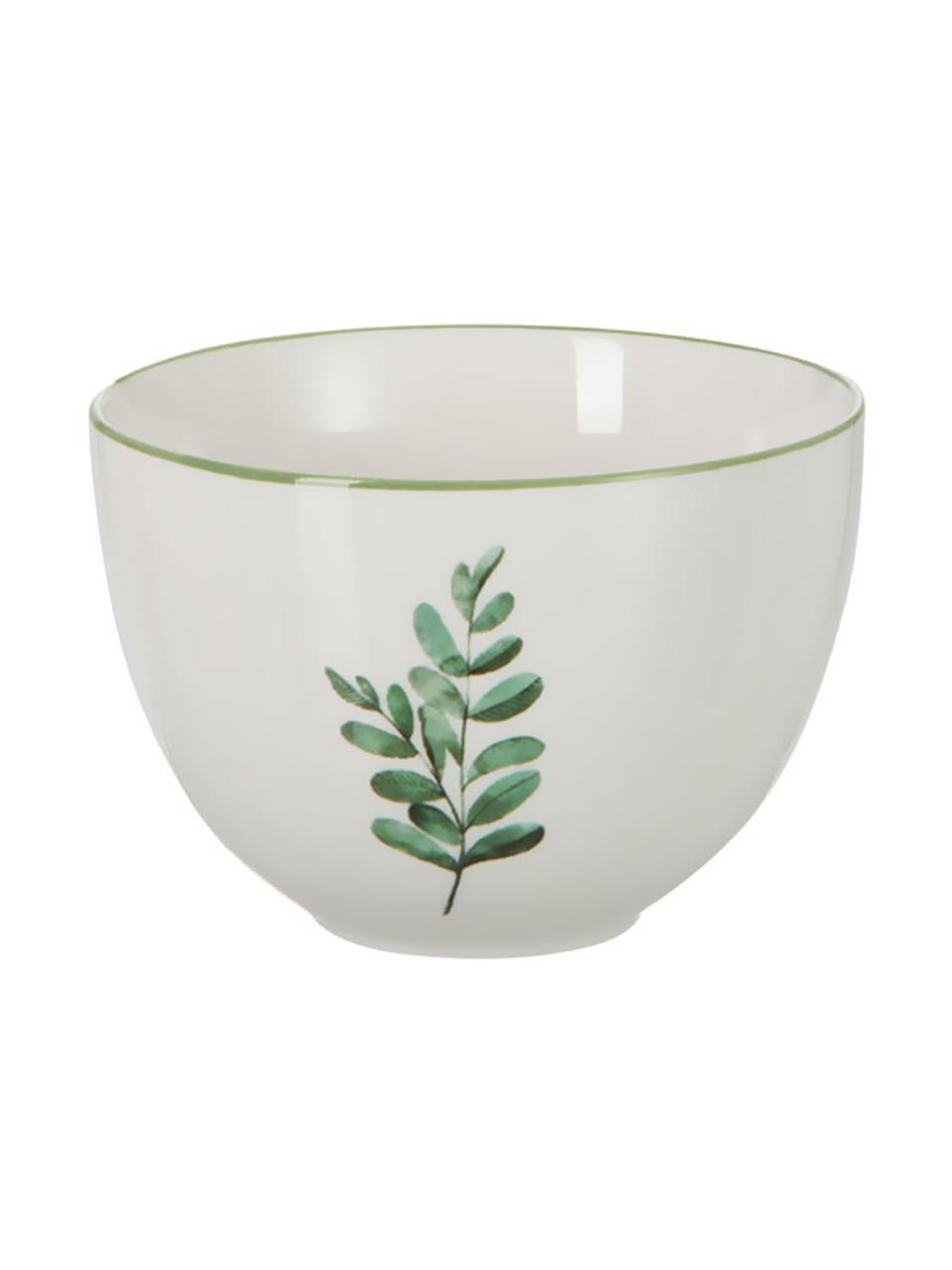 Cuencos Eukalyptus, 6 uds., Porcelana New Bone China, Blanco, verde, Ø 12 cm