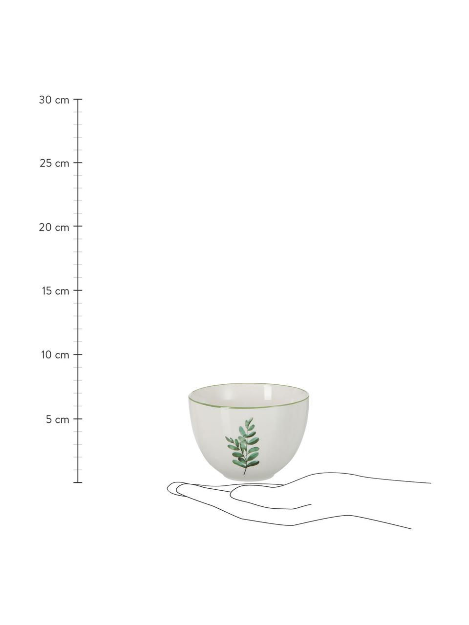 Cuencos Eukalyptus, 6 uds., Porcelana New Bone China, Blanco, verde, Ø 12 cm