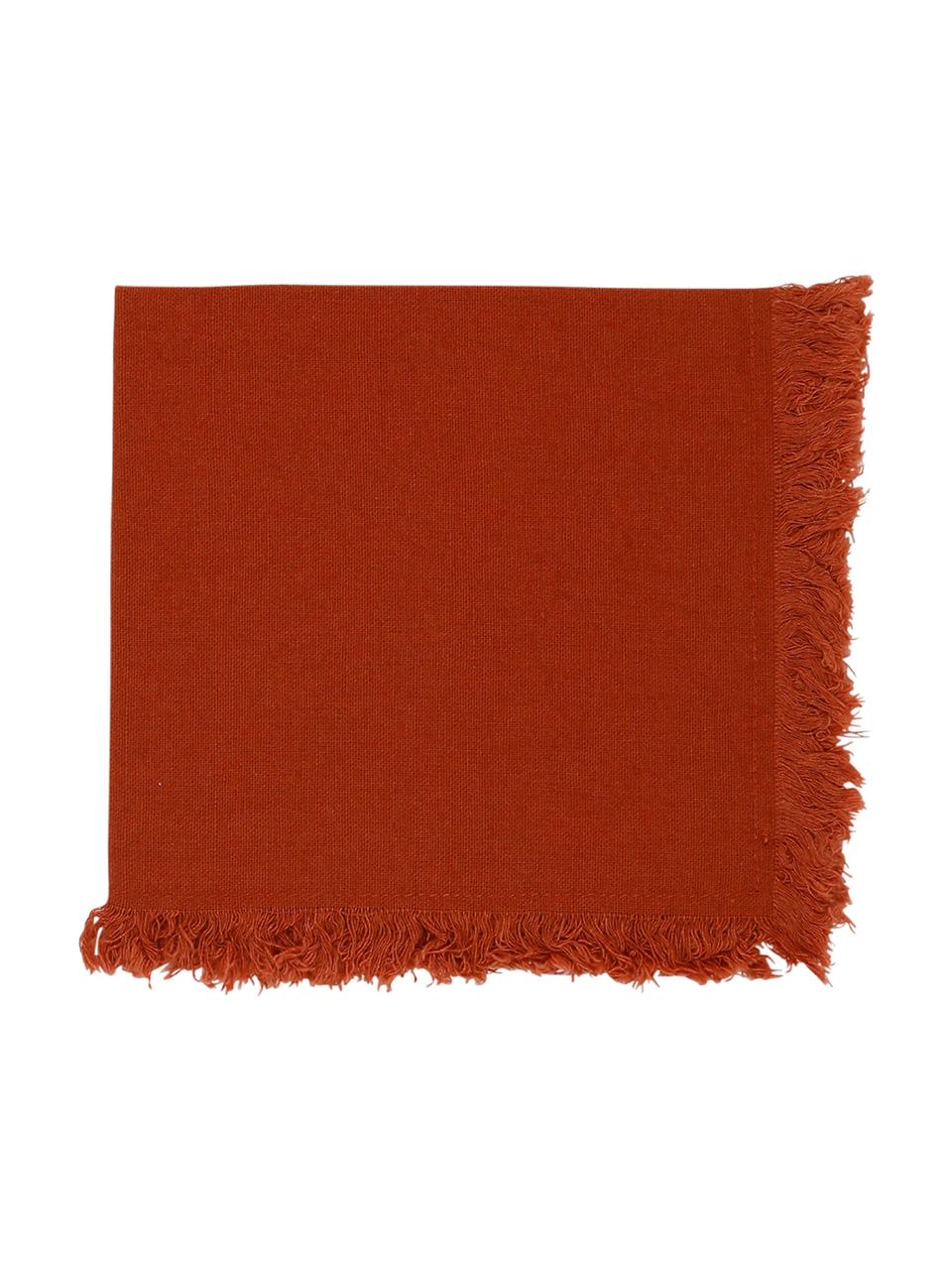 Serviette de table en coton avec franges Nalia, 4 pièces, Coton, Rouge, larg. 35 x long. 35 cm