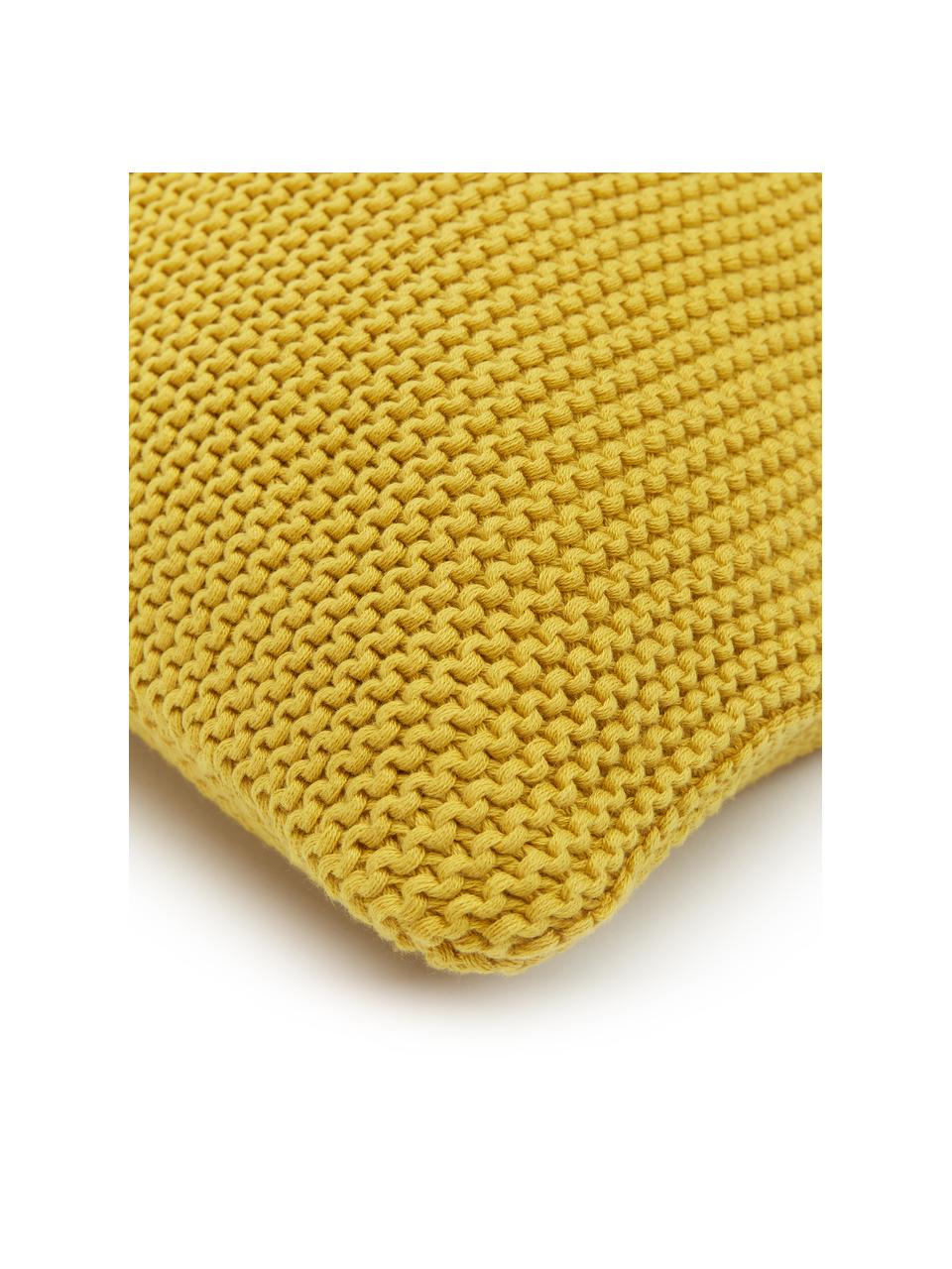 Gebreide kussenhoes Adalyn van biokatoen in mosterdgeel, 100% katoen, Mosterdgeel, B 40 x L 40 cm