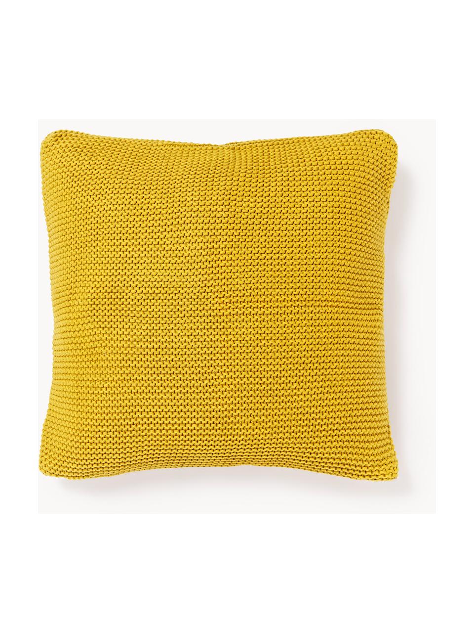 Housse de coussin en tricot Adalyn, 100 % coton bio, certifié GOTS, Jaune moutarde, larg. 40 x long. 40 cm