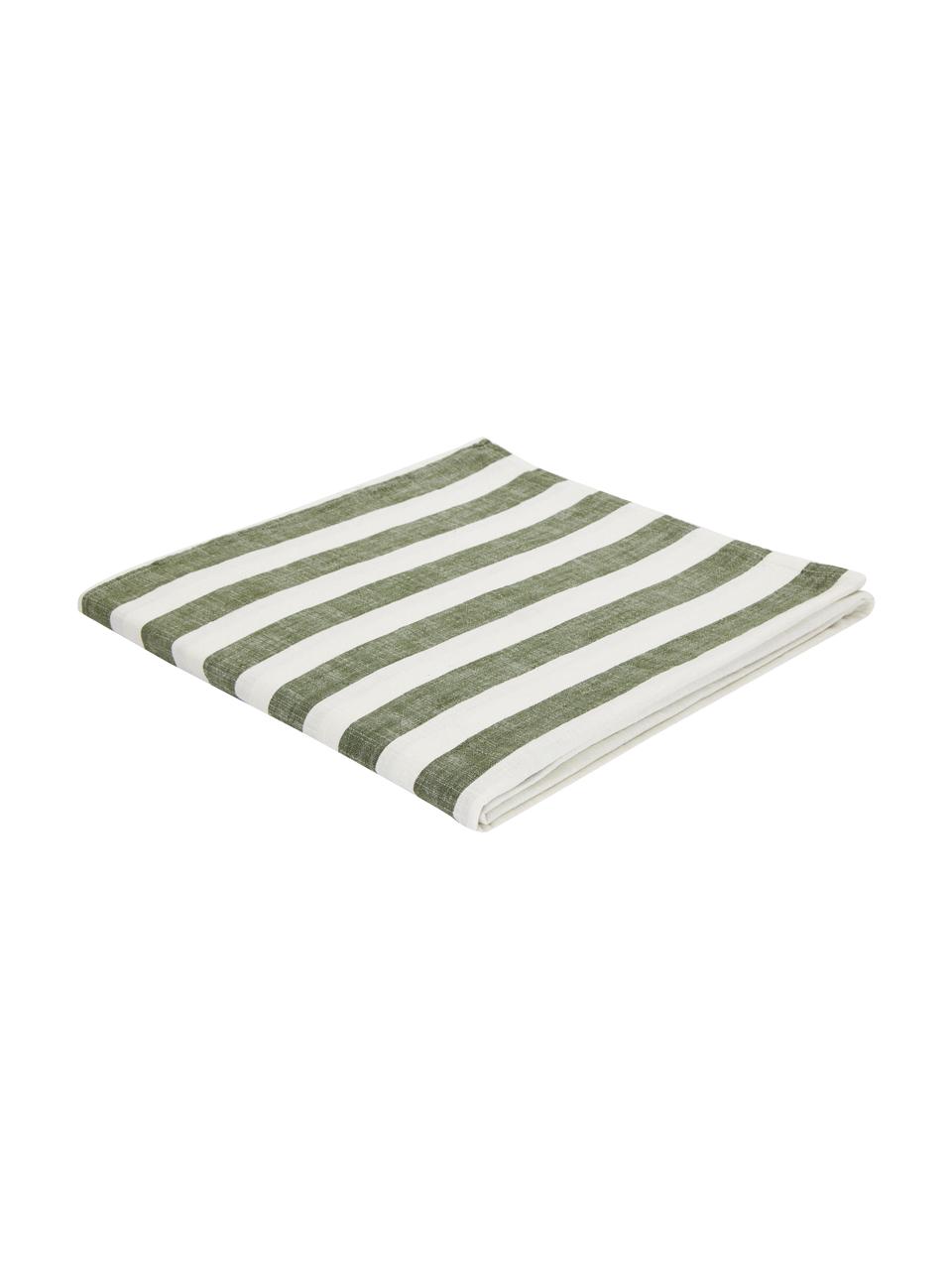 Gestreifte Baumwoll-Tischdecke Strip, 100 % Baumwolle, Olivgrün, Weiß, Für 4 - 6 Personen (B 140 x L 200 cm)