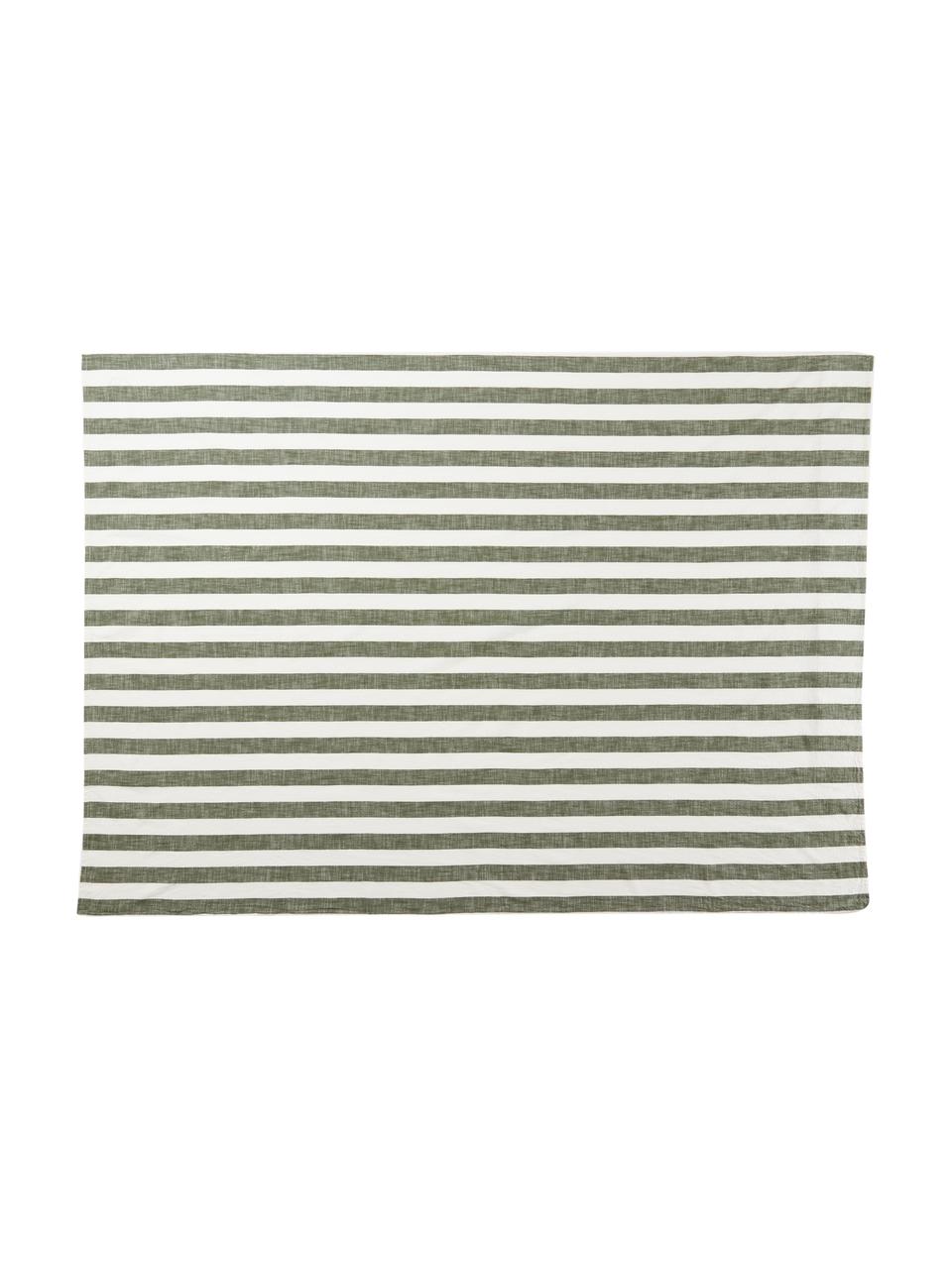 Obrus z bawełny Strip, 100% bawełna, Oliwkowy zielony, biały, w paski, Dla 4-6 osób (S 140 x D 200 cm)