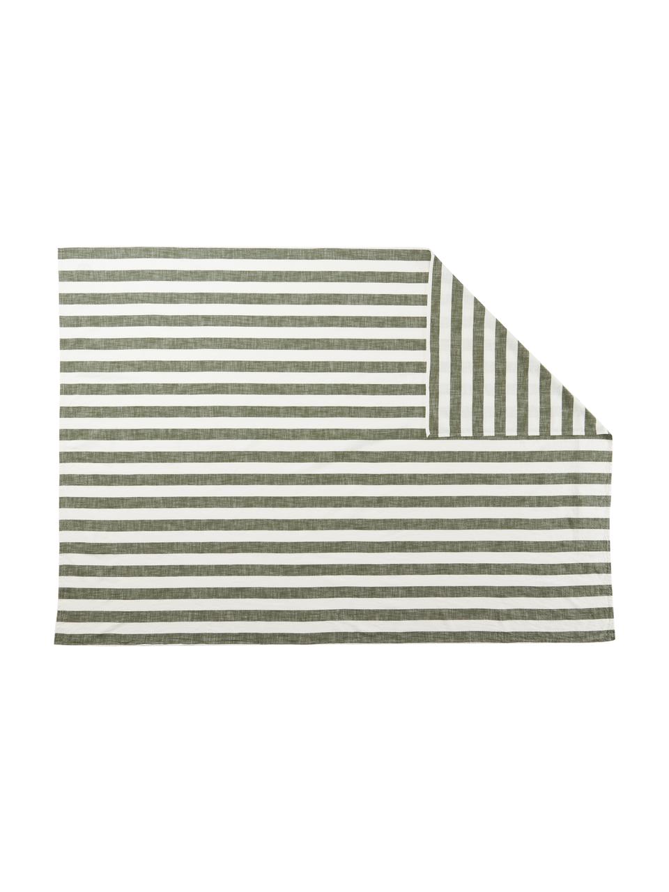 Gestreept katoenen tafelkleed Strip, 100% katoen, Olijfgroen, wit, Voor 4 - 6 personen (B 140 cm x L 200 cm)